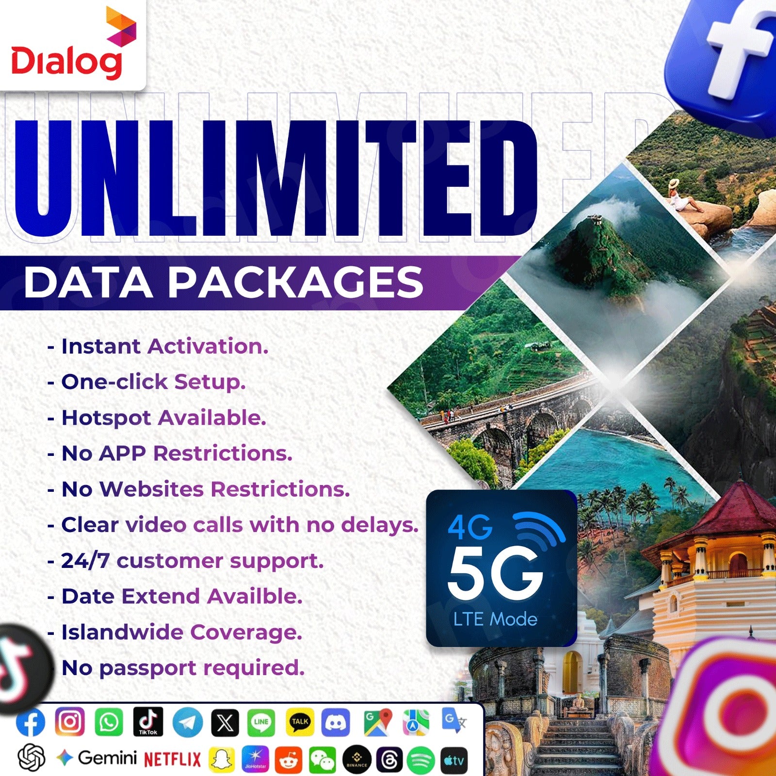 Tourist eSIM Sri Lanka – 5G/4G Unlimited Data (Priority Data)