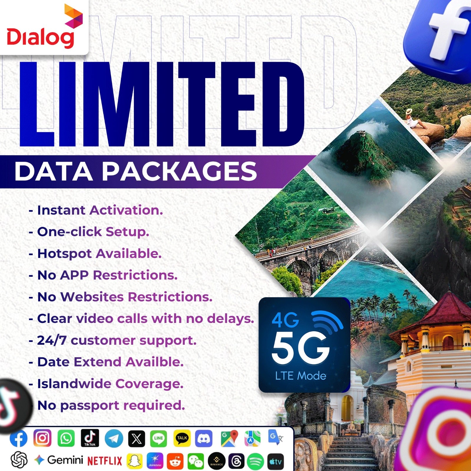 Tourist eSIM Sri Lanka – 5G/4G Limited Data (Priority Data)