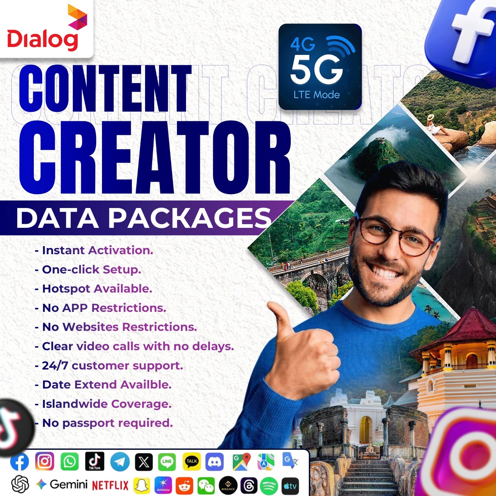 Tourist eSIM Sri Lanka – 5G/4G Content Creator packages (Priority Data)